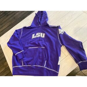 Authentic Apparel LSU Tigers Purple Contrast Stitch Hoodie‎ Mens XL NCAA Graphic
